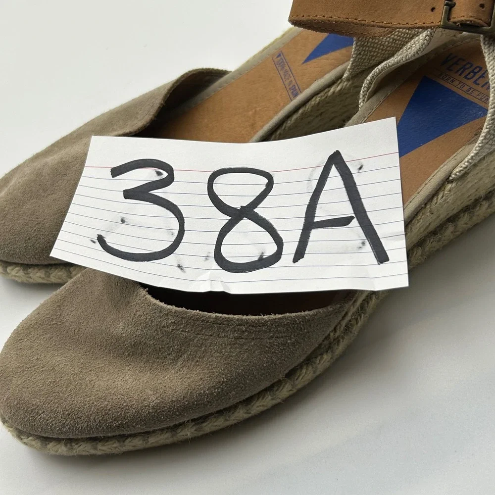 Verbenas Espadrille Wedge Sandals Womens 38 Taupe Suede Ankle Strap Boho Summer‎